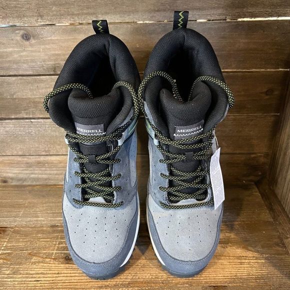 Mens Merrell Wildwood Mid‎ Gray Leather Waterproof Hiking Boots Pick Size 9.5 - Picture 2 of 4